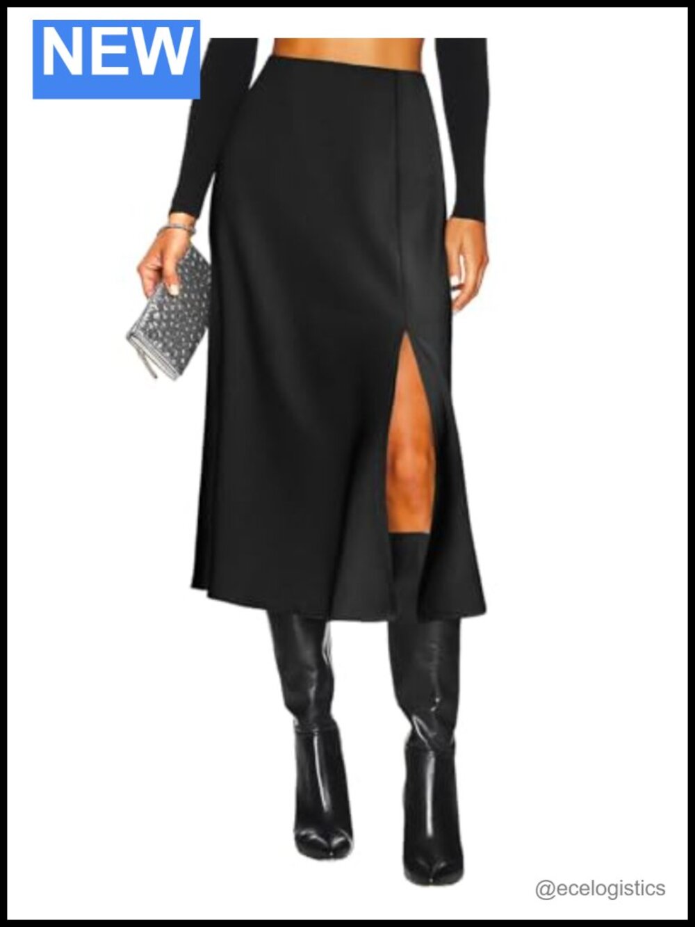 Womens Slit Satin Midi Skirt High Waisted Leopard Silk Long Skirts